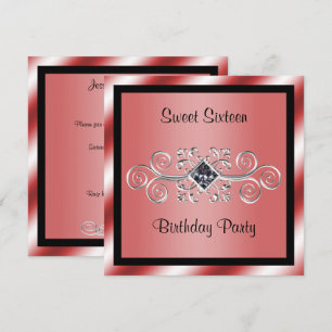 Silver Swirls & Diamond Sweet 16 Birthday Party Invitation