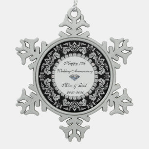 Silver Swirls Diamonds 10th Wedding Anniversary Snowflake Pewter Christmas Ornament