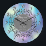 Silver Swirls Holographic 50 Wedding Anniversary Large Clock<br><div class="desc">Elegant silver swirls wedding anniversary clock.</div>