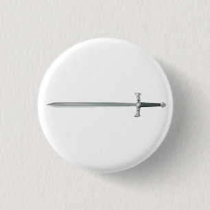 Silver sword 3 cm round badge