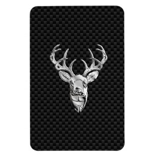 Silver Symbolic Deer on Carbon Fibre Style Print Magnet