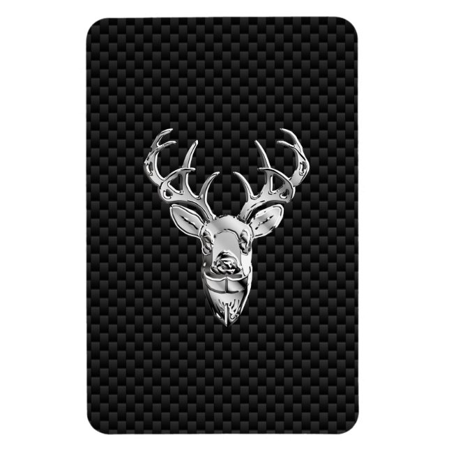 Silver Symbolic Deer on Carbon Fibre Style Print Magnet (Vertical)