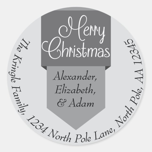 Silver Tab Merry Christmas Name & Address Sticker (Front)