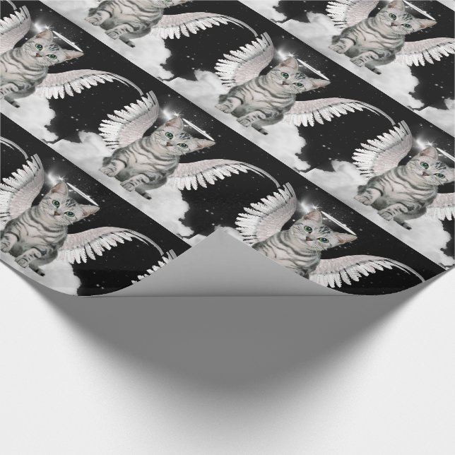 Silver Tabby Angel Cat with Halo and Wings Wrapping Paper (Corner)