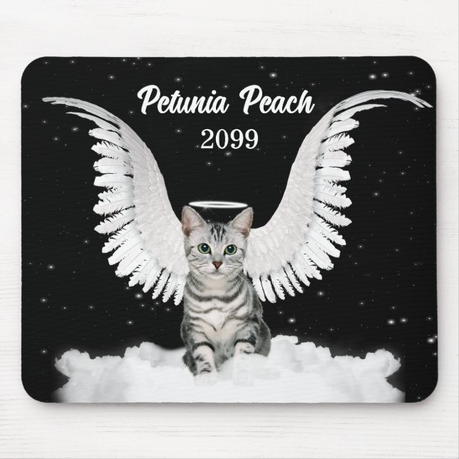 Silver Tabby Angel Cat with Wings and Halo Mouse Pad (Front)
