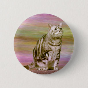 Silver Tabby Cat 6 Cm Round Badge