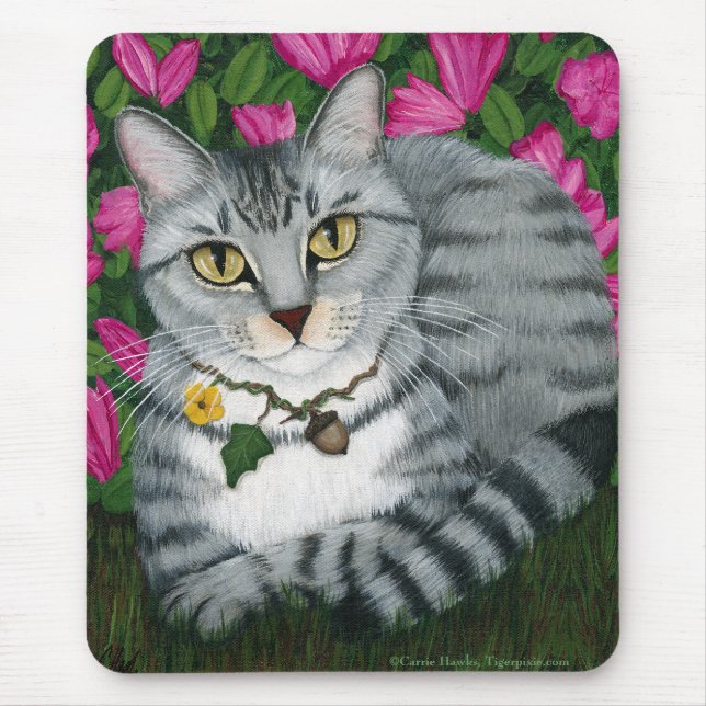 Silver Tabby Cat Garden Cat Mousepad (Front)