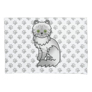 Silver Tabby Chinchilla Grey Persian Cat & Paws Pillowcase