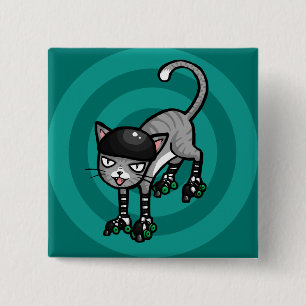 Silver Tabby on RollerSkates 15 Cm Square Badge