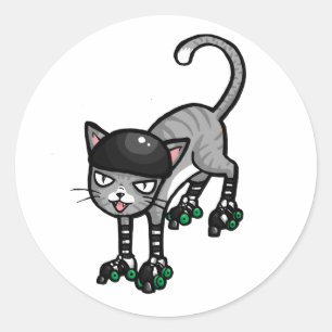 Silver Tabby on RollerSkates Classic Round Sticker