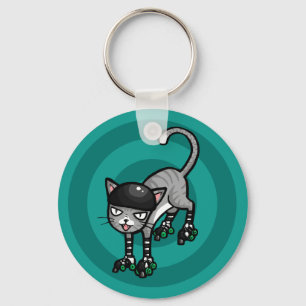 Silver Tabby on RollerSkates Key Ring