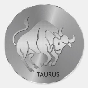 Silver Taurus ♉ the Bull - Zodiac Horoscope Classic Round Sticker
