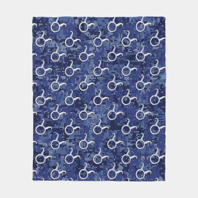 Silver Taurus Zodiac Sign Navy Blue Digital Camo Fleece Blanket (Front)