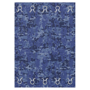 Silver Taurus Zodiac Sign Navy Blue Digital Camo Tablecloth