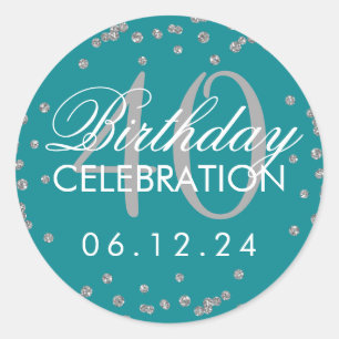 Silver Teal 40th Birthday Faux Glitter Confetti Classic Round Sticker