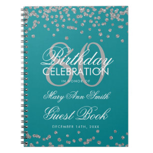 Silver Teal 80th Birthday Guest Book Confetti
