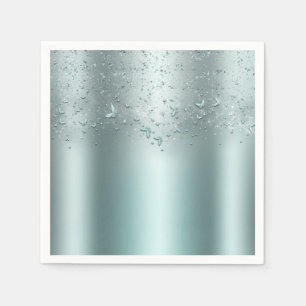 Silver Teal Aqua Flutter Butterfly Sweet 16 Party Napkin