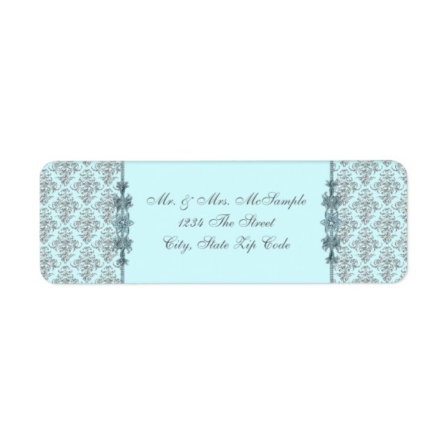 Silver Teal Blue Damask Address Labels (Front)
