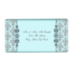 Silver Teal Blue Damask Address Labels