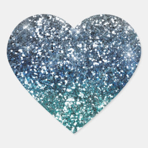 Silver Teal Blue Glitter Look Heart Sticker