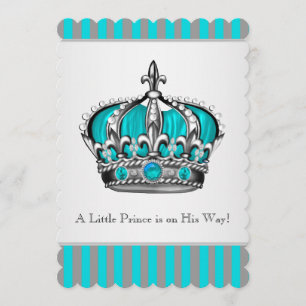 Silver Teal Blue Prince Baby Shower Invitation