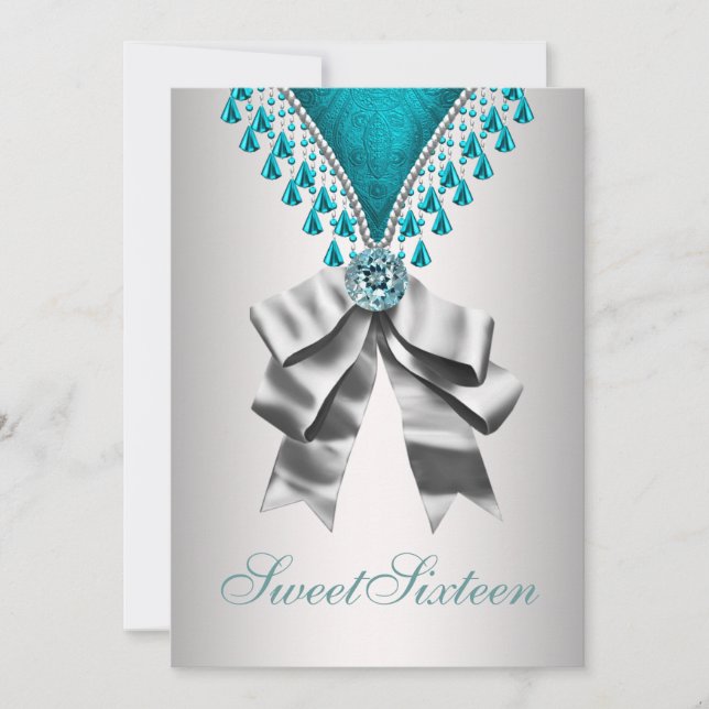 Silver Teal Blue Sweet Sixteen Birthday Party Invi Invitation (Front)