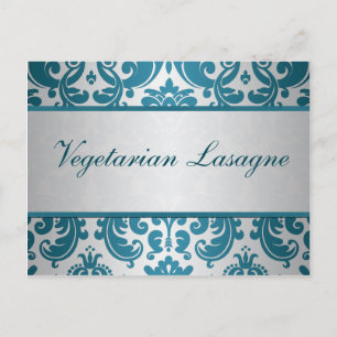 Silver, Teal Damask Buffet Choice Card