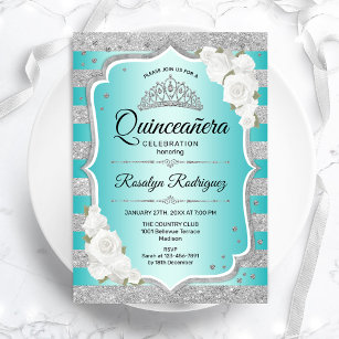 Silver Teal Elegant Quinceanera Invitation