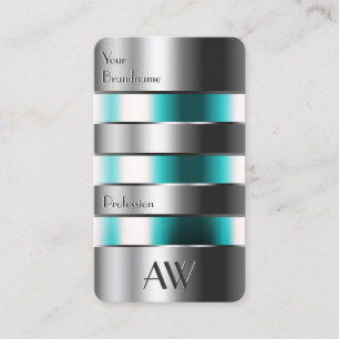 Silver Teal Glass Engraving Letters with Monogram Business Card