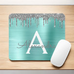 Silver Teal Glitter Brushed Metal Monogram Name Mouse Pad<br><div class="desc">Silver and Teal Aqua Blue Faux Foil Metallic Sparkle Glitter Brushed Metal Monogram Name and Initial Mousepad (mouse pad). This makes the perfect sweet 16 birthday,  wedding,  bridal shower,  anniversary,  baby shower or bachelorette party gift for someone that loves glam luxury and chic styles.</div>