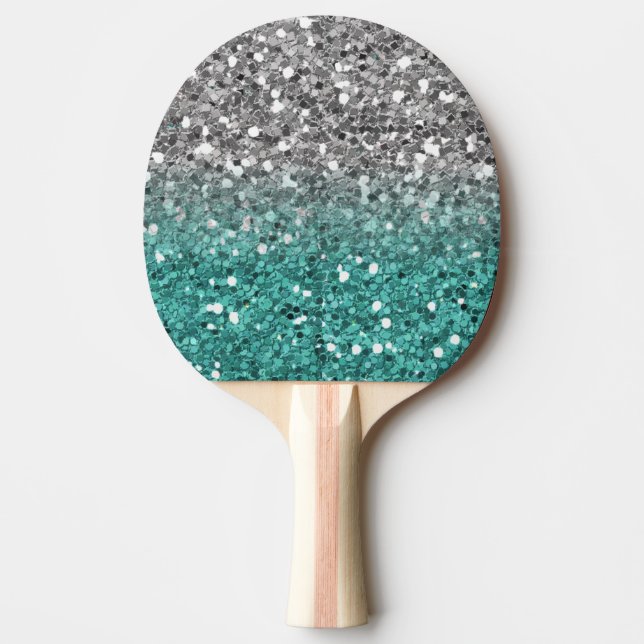 Silver Teal Glitter Pretty Sparkle Ping Pong Paddle (Front)