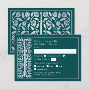 Silver Teal Medieval Sword Wedding RSVP Card