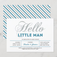 Silver, Teal | Modern Typography Boy Baby Shower