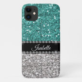 Silver Teal Sparkle Glam Bling Personalised Case-Mate iPhone Case (Back)