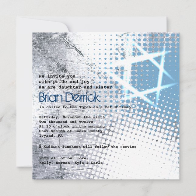SILVER TEXTURE STAR Bar Bat Mitzvah Invitation (Front)