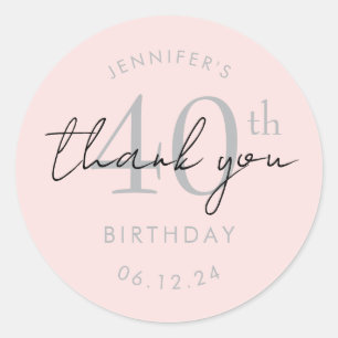 Silver "Thank You" 40th Birthday Party Blush Pink Classic Round Sticker