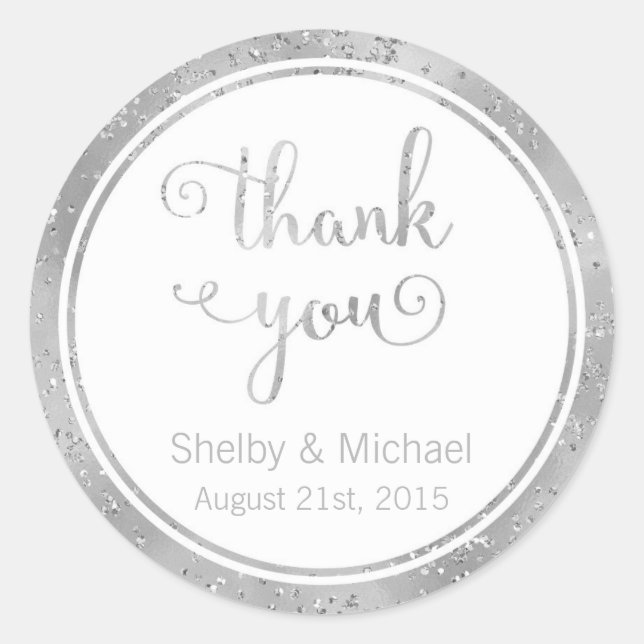 Silver Thank You Custom Text Personalised Sticker (Front)