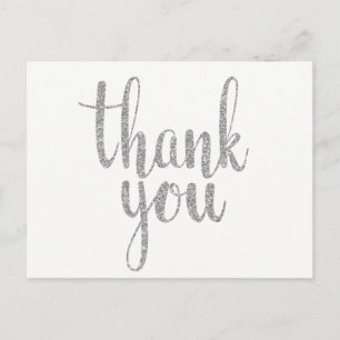 Silver thank you postcards, glitter postcard