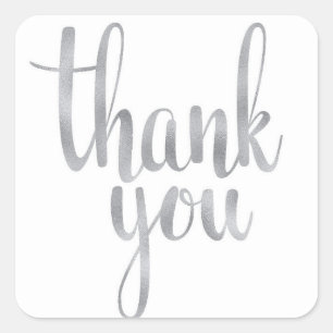 Silver thank you stickers, foil font square sticker