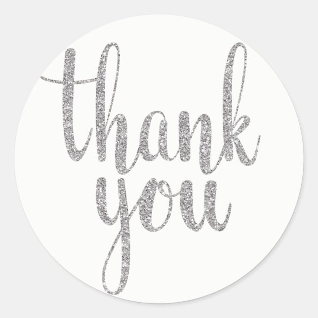 Silver thank you stickers, glitter, round classic round sticker (Front)