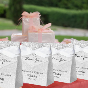 Silver thank you wedding favour box