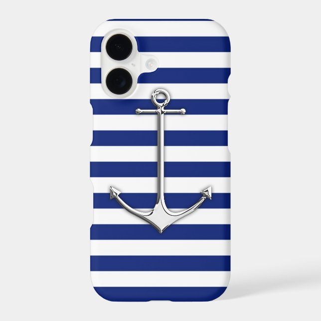 Silver Thin Anchor on Nautical Stripes (Back)
