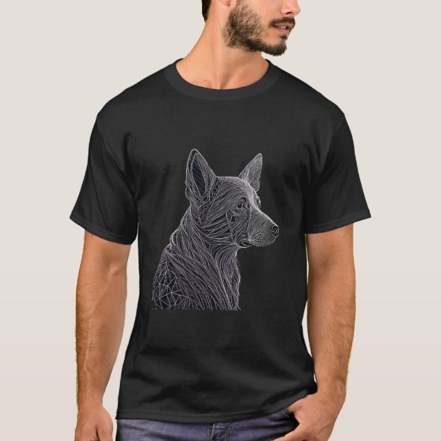 Silver Thread Heeler: A Linear Dog Portrait T-Shirt (Front)