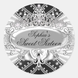 Silver Tiara & Diamond Sweet Sixteen Sticker