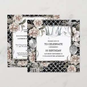 Silver tiara shabby chic floral mermaid scales invitation