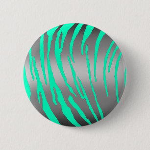 Silver Tiger Stripes Aqua 6 Cm Round Badge