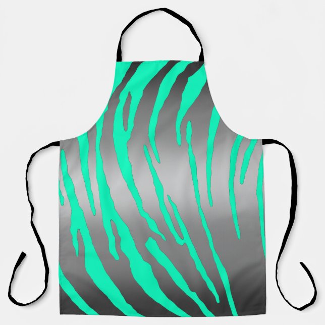 Silver Tiger Stripes Aqua Apron (Front)
