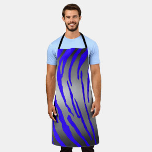 Silver Tiger Stripes Blue Apron