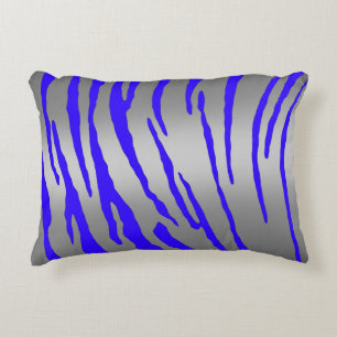 Silver Tiger Stripes Blue Decorative Cushion