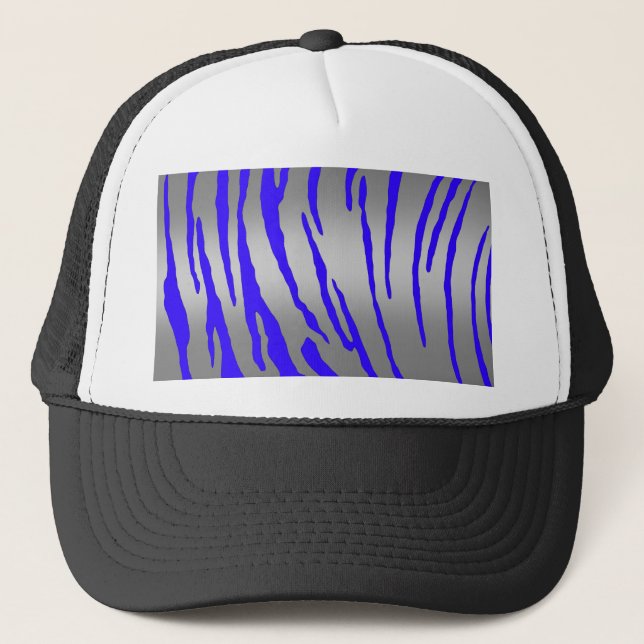 Silver Tiger Stripes Blue Trucker Hat (Front)